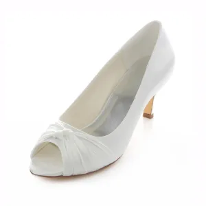 Beau Satin Chaussures De Mariée Talons Aiguilles Escarpins Blancs Peep Toe