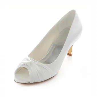 Beau Satin Chaussures De Mariée Talons Aiguilles Escarpins Blancs Peep Toe