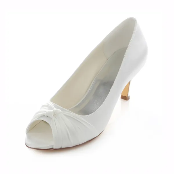 Beautiful Satin Bridal Shoes Stiletto Heels White Pumps Peep Toe