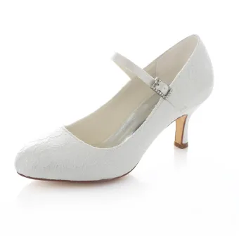 Beautiful Ivory Bridal Shoes Stiletto Heels Satin Pumps With Ankle Strap