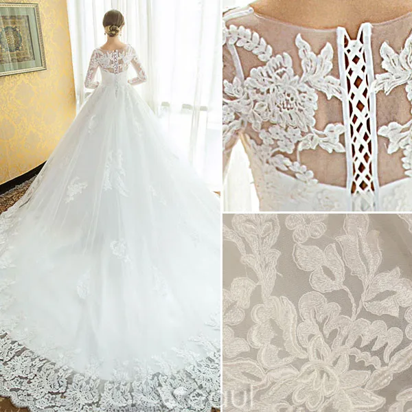 Glamorous Bridal Gown 2017 Square Neckline Applique Lace Wedding Dress With Long Sleeves
