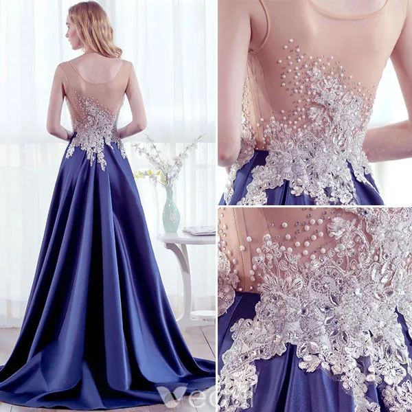 Beautiful Evening Dresses 2017 Scoop Neckline Beading Pearls Applique Lace Long Dress