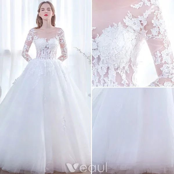 Glamourösen Hochzeitskleider 2017 Quadratischen Ausschnitt Applique Schnürsenkel Weiß Tüll Brautkleider