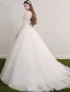 Princess bridal gown 2017 scoop neckline sequin applique lace ruffle tulle wedding dress with long sleeves
