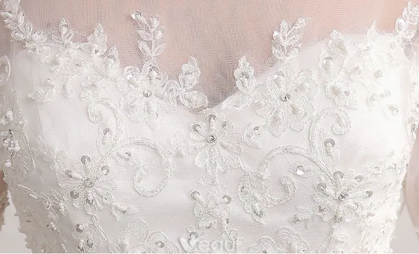 Princess bridal gown 2017 scoop neckline sequin applique lace ruffle tulle wedding dress with long sleeves