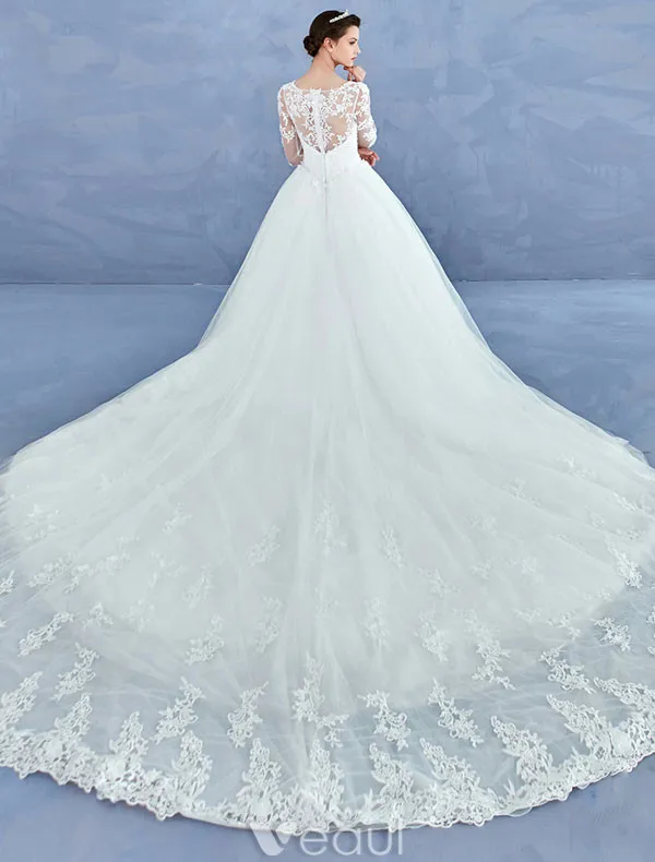 Simple Bridal Gowns 2017 Sweetheart Textured Lace Ruffle Tulle Wedding Dresses With Train