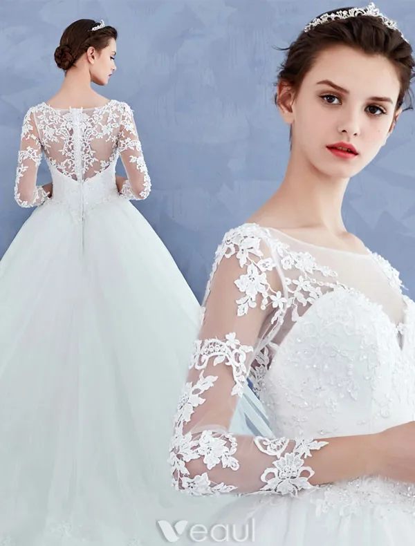 Simple Bridal Gowns 2017 Sweetheart Textured Lace Ruffle Tulle Wedding Dresses With Train