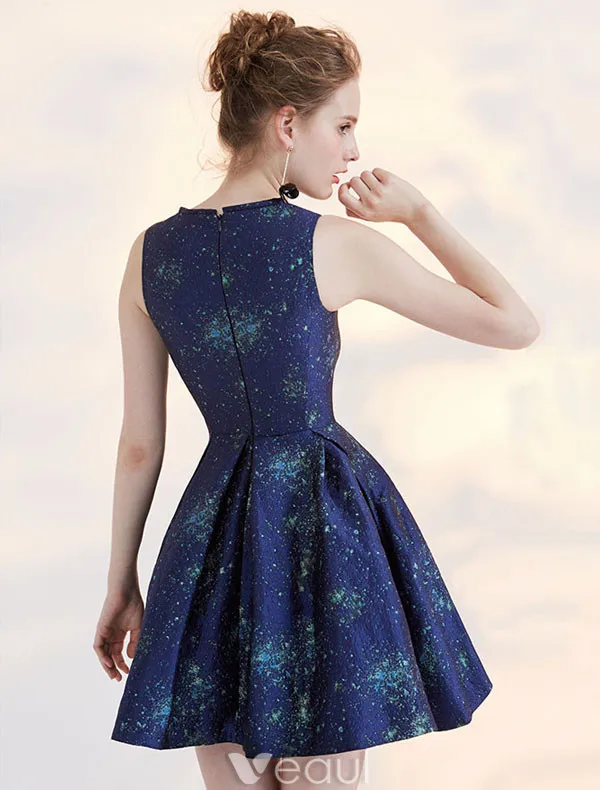 Fashion Short Party Dress 2017 Night Blue Cocktail Dress