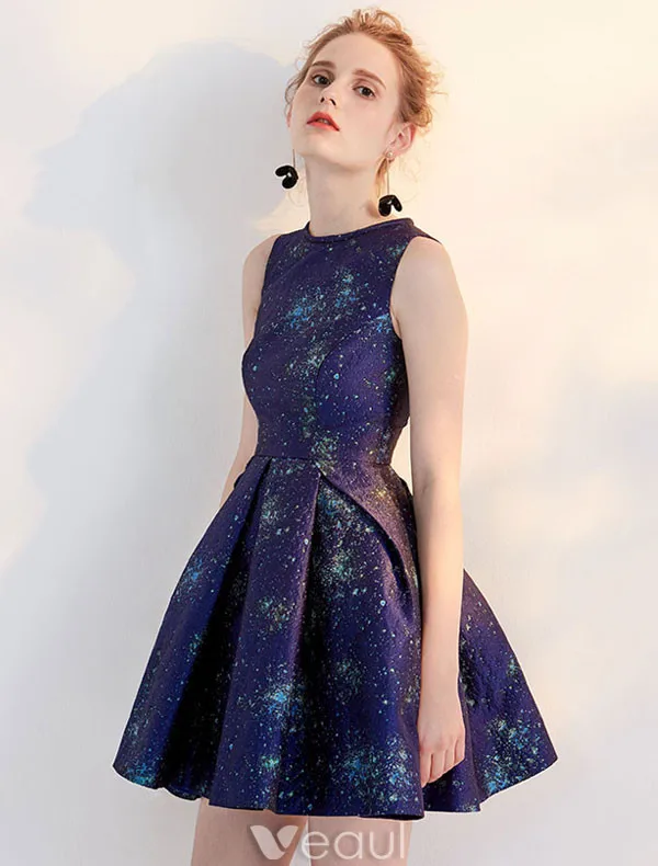 Fashion Short Party Dress 2017 Night Blue Cocktail Dress