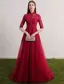 Cheongsam Improved Evening Dresses 2017 High Neck Sequins Applique Lace Burgundy Tulle Occasion Dress