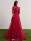 Cheongsam Improved Evening Dresses 2017 High Neck Sequins Applique Lace Burgundy Tulle Occasion Dress