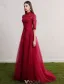 Cheongsam Improved Evening Dresses 2017 High Neck Sequins Applique Lace Burgundy Tulle Occasion Dress