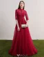 Cheongsam Improved Evening Dresses 2017 High Neck Sequins Applique Lace Burgundy Tulle Occasion Dress