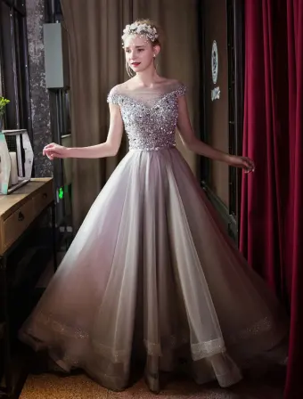Mode Longue Robe De Bal Robe De Soiree Cristal Perlé