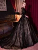 Elegancki Sukienka Wieczorowa Z Długimi Rękawami Czarna Koronkowa Suknia Balowa 2017