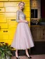 Lovely Graduation Dresses 2017 Scoop Neckline Applique Lace Sequin Tea Length Pink Tulle Dress