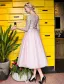 Lovely Graduation Dresses 2017 Scoop Neckline Applique Lace Sequin Tea Length Pink Tulle Dress