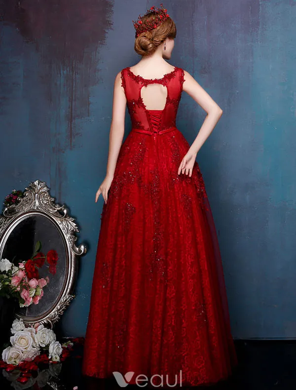 Charming Red Prom Dress Floor Length Backless Formal Gown 2017