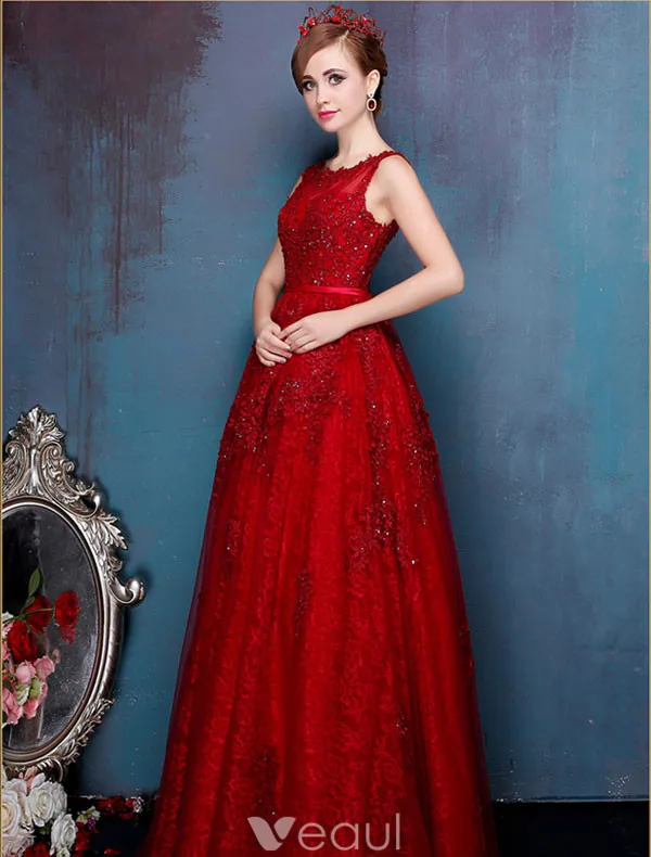 Charming Red Prom Dress Floor Length Backless Formal Gown 2017