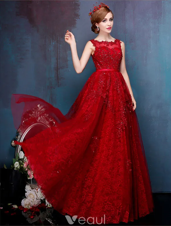 Charming Red Prom Dress Floor Length Backless Formal Gown 2017