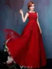 Uroczy Czerwona Sukienka Na Bal Długość Piętro Bez Pleców Sukienki Wizytowe 2017