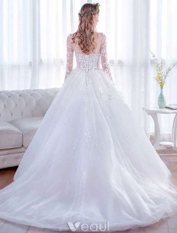 Glamourösen Hochzeitskleider 2017 Quadratischen Ausschnitt Applique Schnürsenkel Weiß Tüll Brautkleider