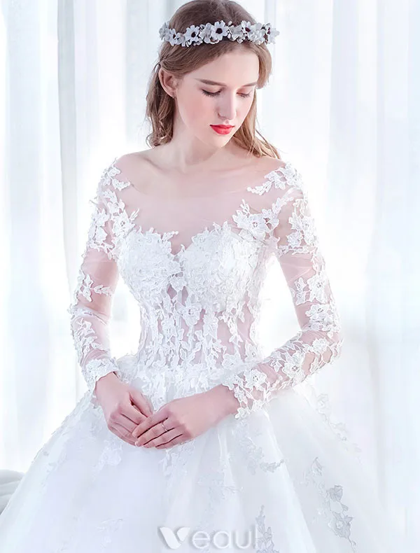 Glamourösen Hochzeitskleider 2017 Quadratischen Ausschnitt Applique Schnürsenkel Weiß Tüll Brautkleider