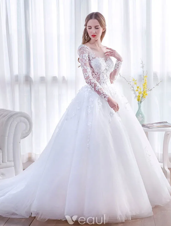 Glamourösen Hochzeitskleider 2017 Quadratischen Ausschnitt Applique Schnürsenkel Weiß Tüll Brautkleider