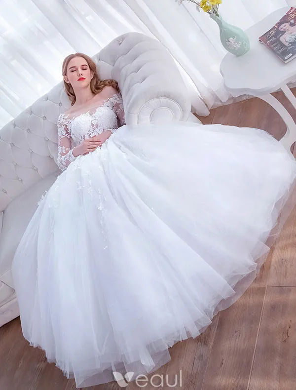 Glamourösen Hochzeitskleider 2017 Quadratischen Ausschnitt Applique Schnürsenkel Weiß Tüll Brautkleider