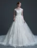 Luxury Wedding Dresses 2017 High Grade Applique Laces Light Champagne Bridal Gowns With Long Train