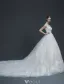 Luxux Hochzeitskleider 2017 Hochgradige Applique Schnürt Sich Helle Champagner-brautkleider Mit Langem Zug