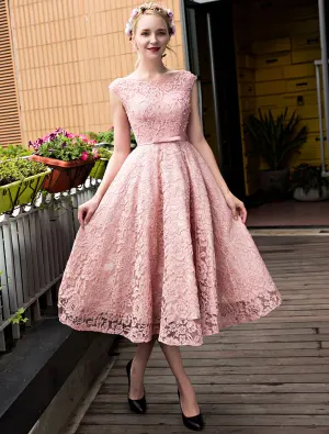 Chic Rosa Cocktailklänning Te Längd Spets Festklänning 2017