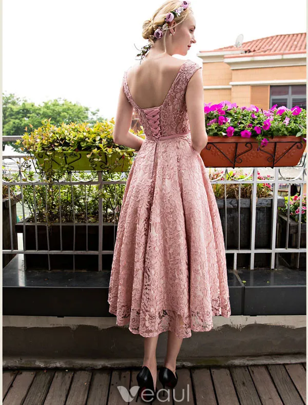 Chic Rosa Cocktailklänning  Te Längd Spets Festklänning 2017