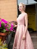 Schickes Rosa Cocktailkleid Tee-länge Spitze Partykleid 2017