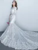 Magnifique Sirène Robe De Mariée 2017 Encolure Dentelle Blanche Robes De Mariée Avec Des Manches