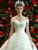 Elegant Wedding Dresses 2017 Off The Shoulder Ruffle Tulle Applique Lace Flowers Bridal Gowns With Train