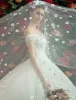 Elegant Wedding Dresses 2017 Off The Shoulder Ruffle Tulle Applique Lace Flowers Bridal Gowns With Train