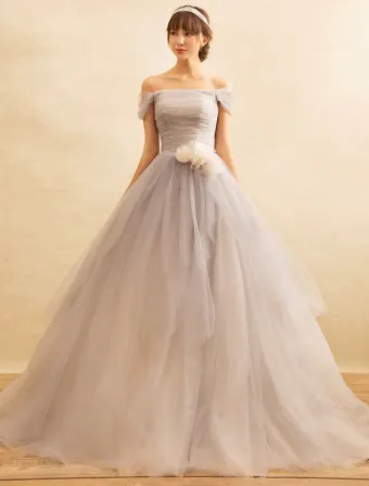 Princess Prom Dresses 2017 Off The Shoulder Mix Grey And Champagne Tulle Occasion Dress