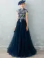 Cheongsam Verbessert Abendkleider 2017 Hohen Hals Bördeln Applikation Spitze Rüsche Marineblau Tüll Kleid