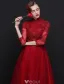 Elegant Cheongsam Improved Evening Dresses 2017 High Neck Sequins Burgundy Tulle Occasion Dress