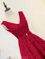 Elegant Red Cocktail Dress 2017 Lace Cascading Ruffles Backless High Low Party Dress