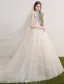 Princess Wedding Dresses 2017 Deep V-neck Applique Lace Flowers Champagne Tulle Bridal Gowns With Long Train