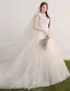 Princess Wedding Dresses 2017 Deep V-neck Applique Lace Flowers Champagne Tulle Bridal Gowns With Long Train
