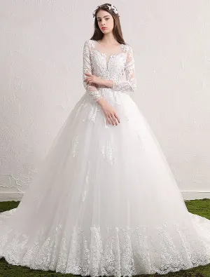 Gorgeous Wedding Dresses 2017 Scoop Neckline Wiht Applique Lace Backless Bridal Gowns