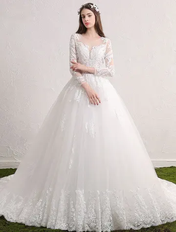 Prachtige Trouwjurken 2017 Ronde Hals Met Applique Kant Backless Bruidsjurk