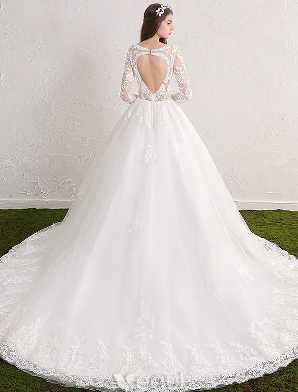 Robe De Mariée Magnifique 2017 Scoop Décolleté Applique Dentelle Robes De Mariée Sans Dos