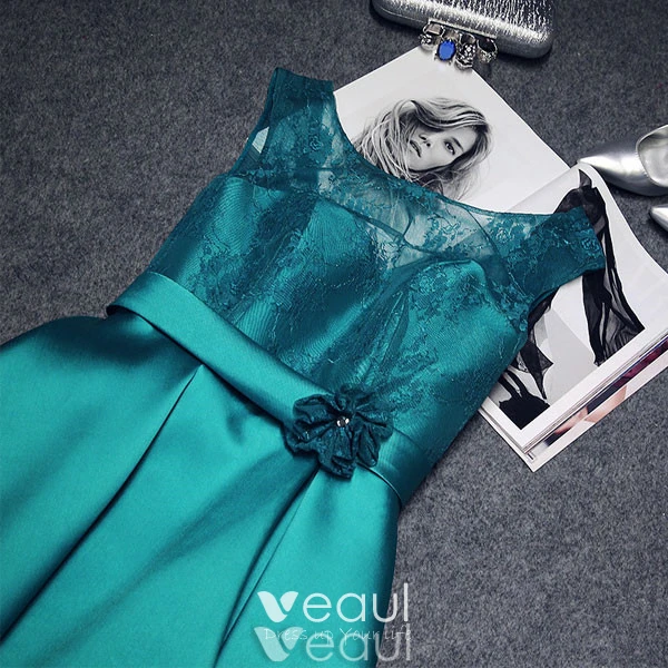 Simple Bridesmaid Dresses Jade Satin Dress For Wedding With Flower Sash Simple Bridesmaid Dresses Jade Satin Dress For Wedding With Flower Sash