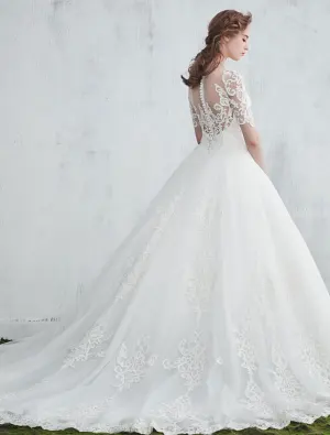 Elegant Wedding Dresses 2017 Scoop Neckline Applique Water Soluble Lace Bridal Gowns