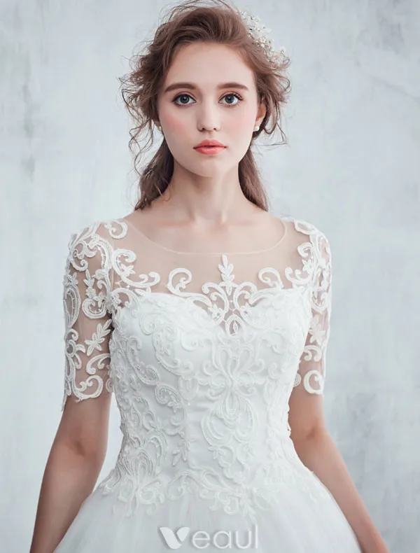 Elegant Wedding Dresses 2017 Scoop Neckline Applique Water Soluble Lace Bridal Gowns