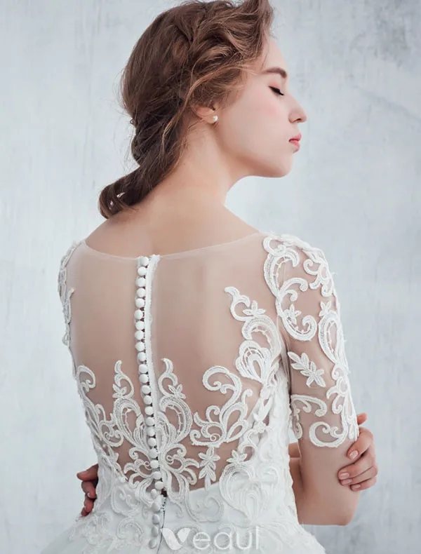 Elegant Wedding Dresses 2017 Scoop Neckline Applique Water Soluble Lace Bridal Gowns